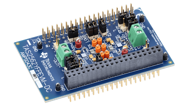 TAS2562YFPEVM-DC TAS2562, Class D, IV sense audio amplifier evaluation module angled board image