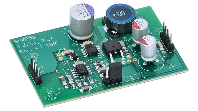 TL5001EVM-097 PWM Buck Controller with Selectable 3.3V or 5V Output angled board image