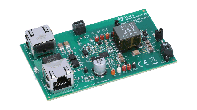 TPS23758EVM-080 IEEE 802.3at Type 1 PoE PD 애플리케이션용 TPS23758 평가 모듈 angled board image