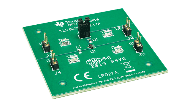 TLV803EA29EVM TLV803E low-power 3-pin voltage supervisor (reset IC) evaluation module angled board image
