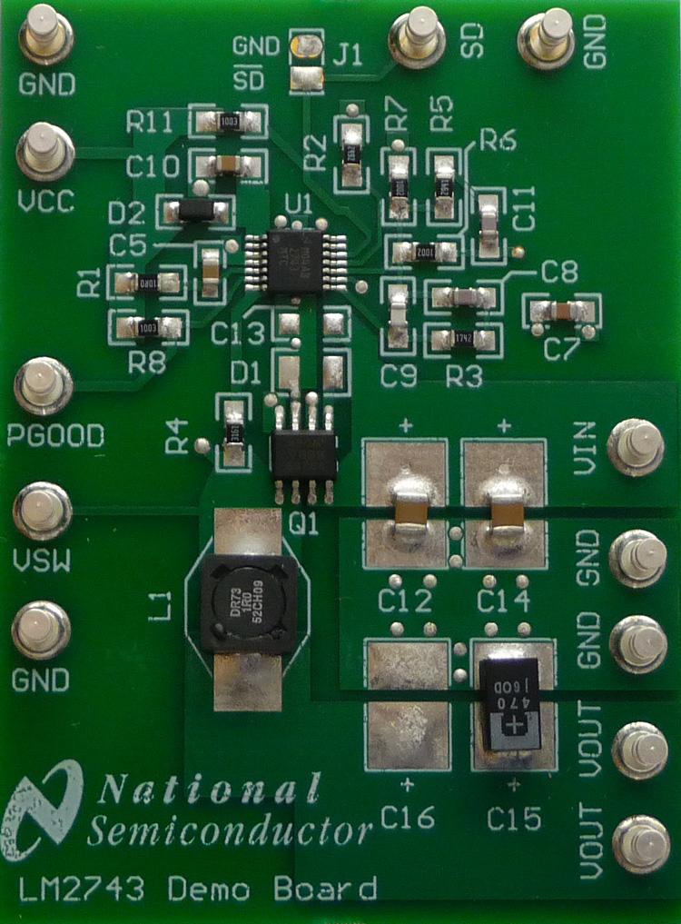 LM2743EVAL/NOPB 低電圧 N チャネル MOSFET 同期整流・降圧レギュレータ・コントローラの評価モジュール top board image