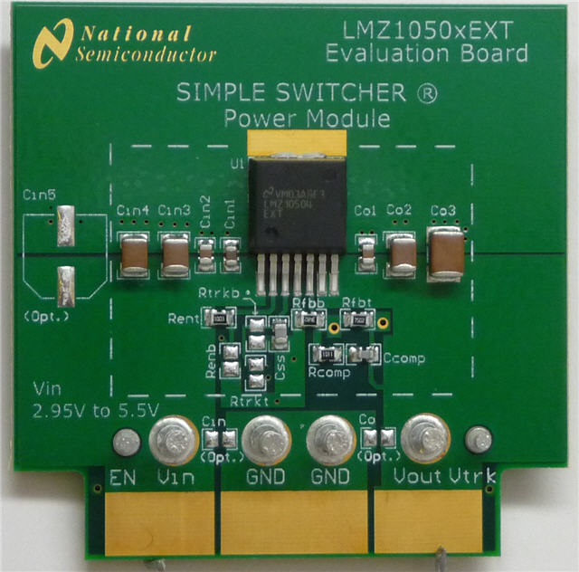 LMZ10504EXTEVAL/NOPB Simple Switcher&reg; Extended Temp Power Module 5.5Vin, 4A Eval Board top board image