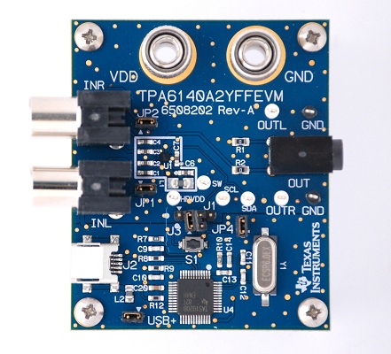 TPA6140A2YFFEVM TPA6140A2 Evaluation Module (EVM) top board image