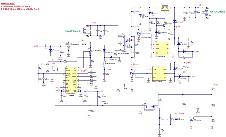 PMP20742 36V-60V Input 12V/5A Highly Efficient Active Clamp Forward ...