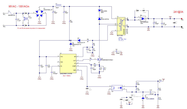 PMP20815 95VAC-130VAC to 24V/72W Flyback Reference Design | TI.com