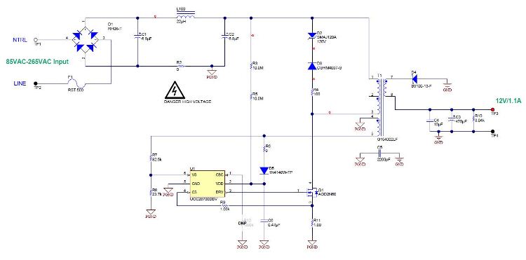 PMP8832 Primary-Side Regulated Flyback with 85 to 265VAC Input (12V @ 1 ...