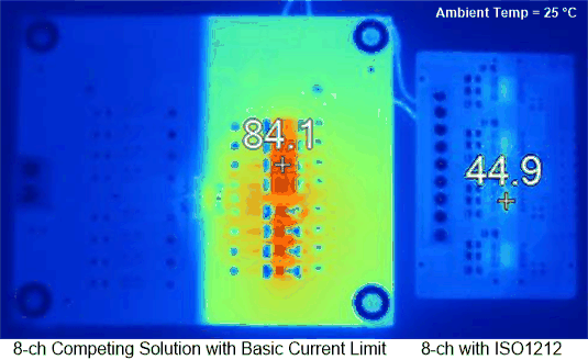 ISO1211 ISO1212 基板温度の比較：従来型設計と ISO1212