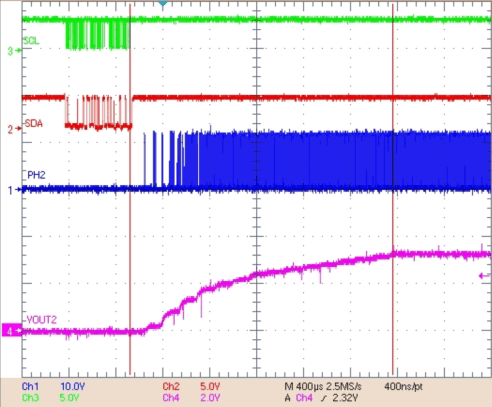 TPS43331-Q1 scope_buck2_on_delay_i2c_dt2p24ms_lvsa38.gif