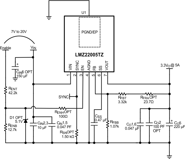 LMZ22005 代表的なアプリケーション回路図