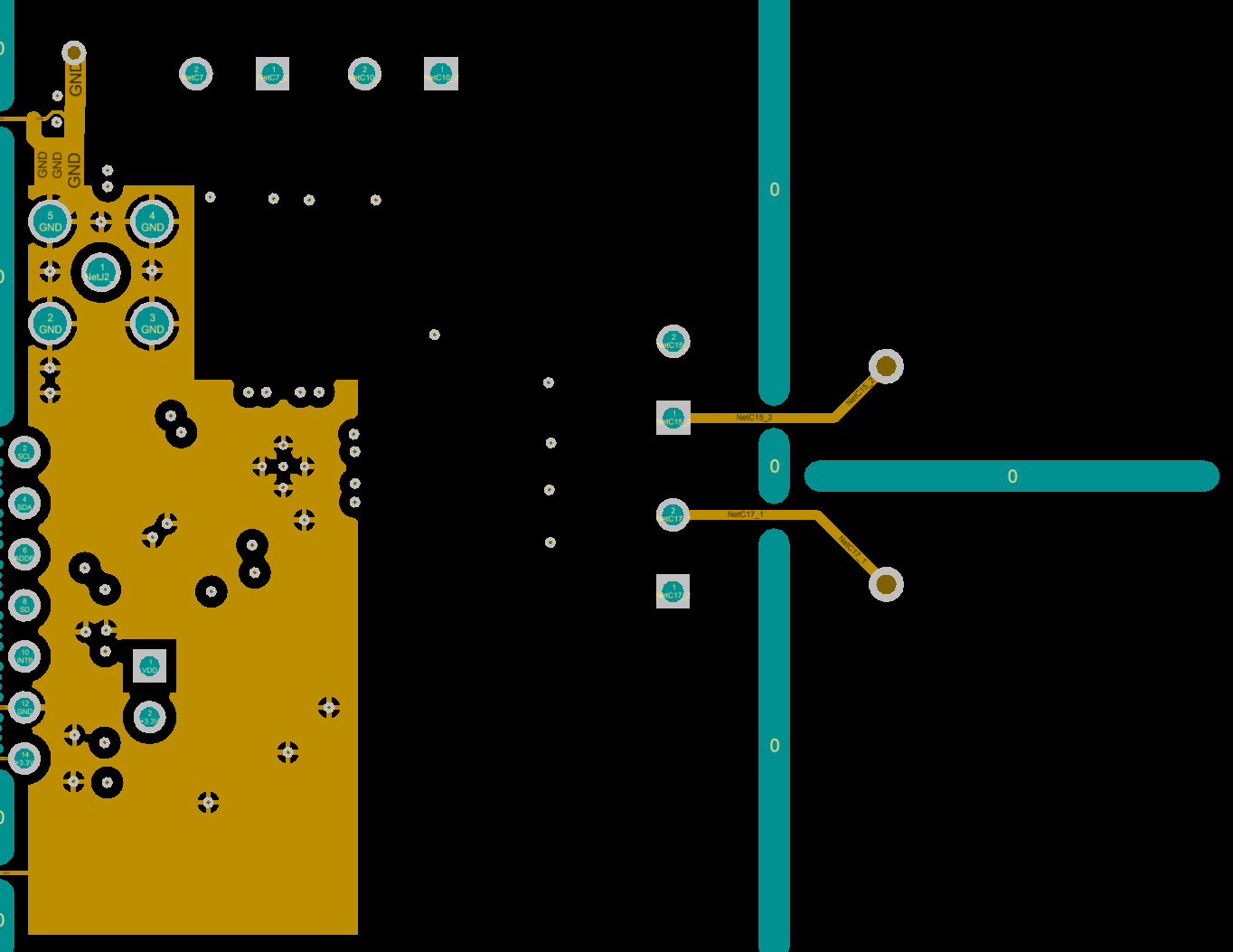 FDC2212 FDC2214 FDC2112 FDC2114 PCB レイアウトの例：中間層 1 (GND)