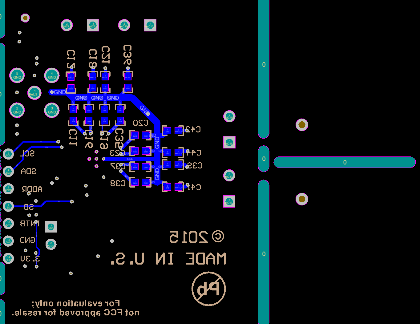 FDC2212 FDC2214 FDC2112 FDC2114 PCB レイアウトの例：最下層 (信号)