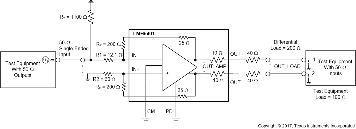 LMH5401-SP 002_SBOS849_SEC8p11_Test_Schematic_SEDE.gif