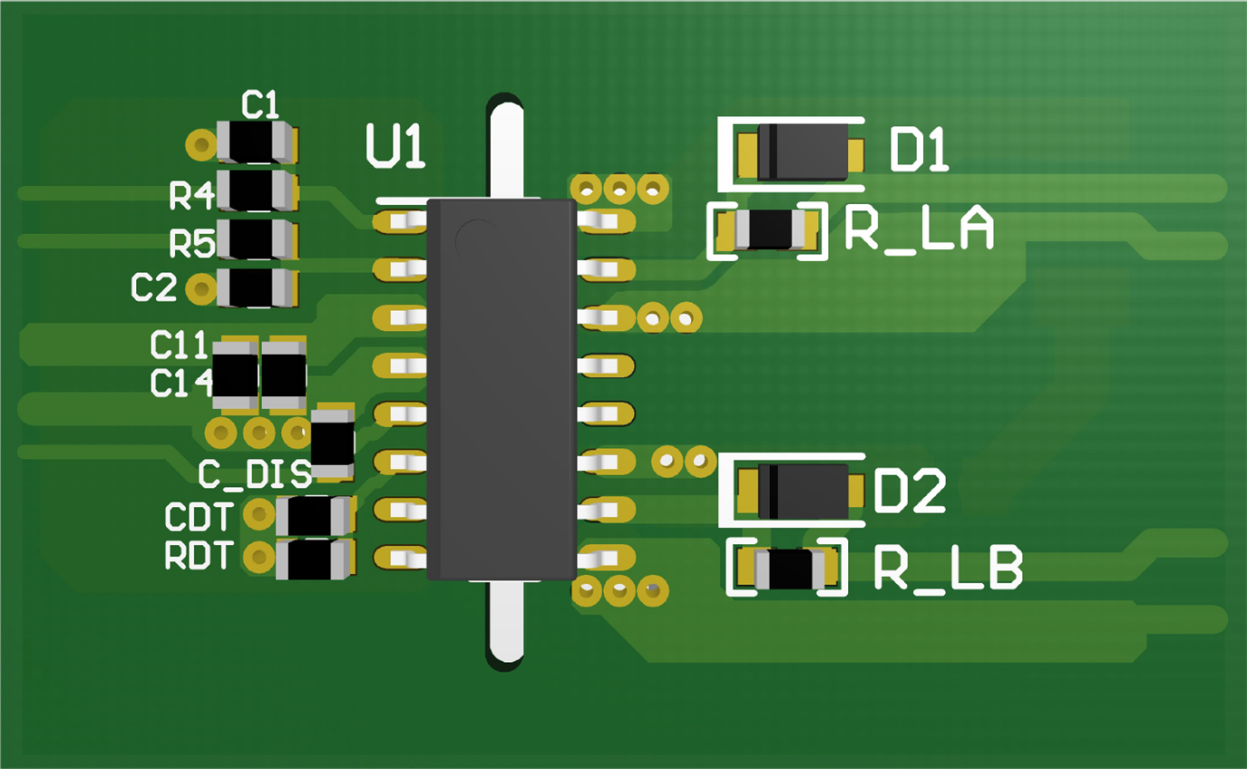 UCC21222-Q1 3-D PCB Top View