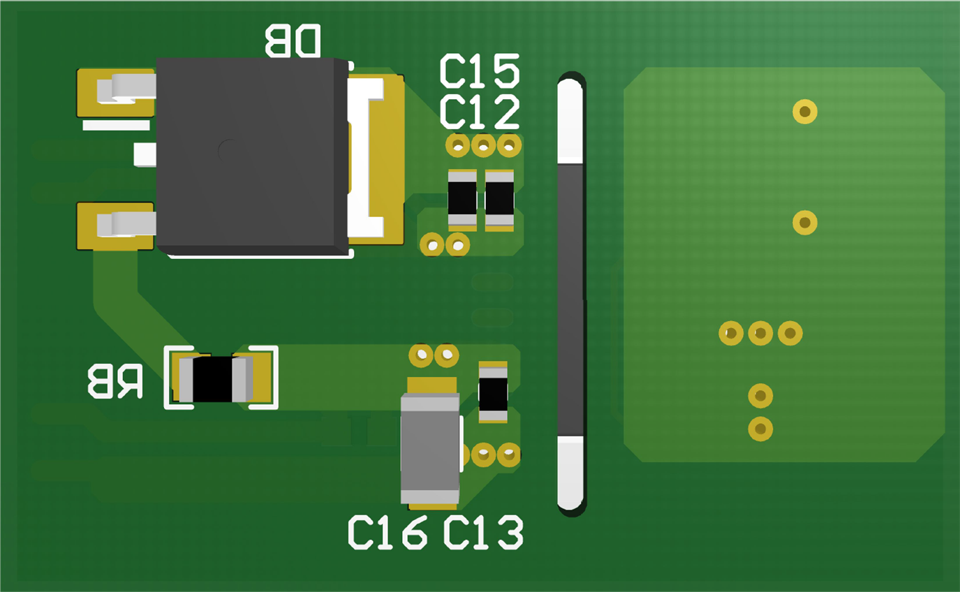 UCC21222-Q1 3-D PCB Bottom View