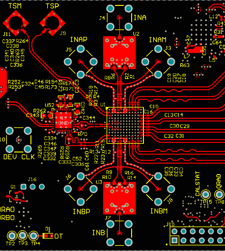 ADC12DJ4000RF Top Layer Routing: Analog Inputs, CLK and SYSREF, DA0-3, DB0-3