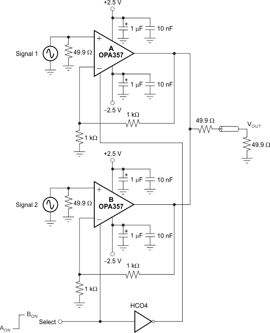 OPA357 OPA2357 OPA357_SBOS235_multiplexed_output.gif