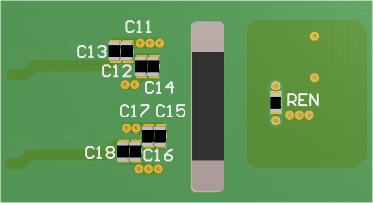 UCC21530 3-D PCB の底面図