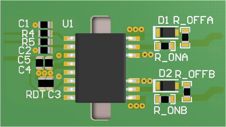 UCC21530-Q1 3-D PCB の上面図