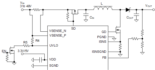 LP8866-Q1 VIN UVLO Setting Circuit Without Current Leakage Path