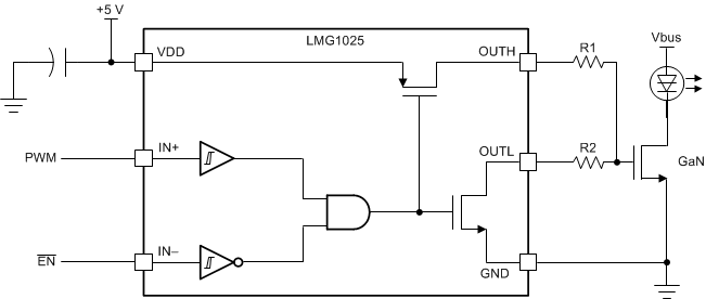 LMG1025-Q1 Typical Implementation of a Circuit