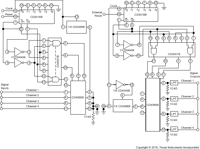 CD4066B Four-Channel PAM Multiplex System Diagram