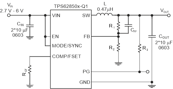 TPS628501-Q1 TPS628502-Q1 TPS628503-Q1 概略回路図