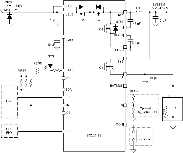 BQ25618E BQ25619E BQ25619E Application
                    Diagram