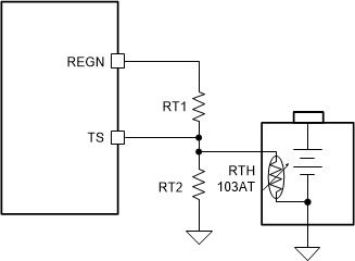 BQ25303J Battery Temperature Sensing
                    Circuit