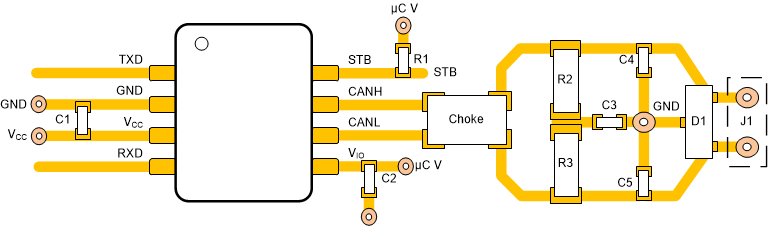 TCAN1044A-Q1 Layout Example