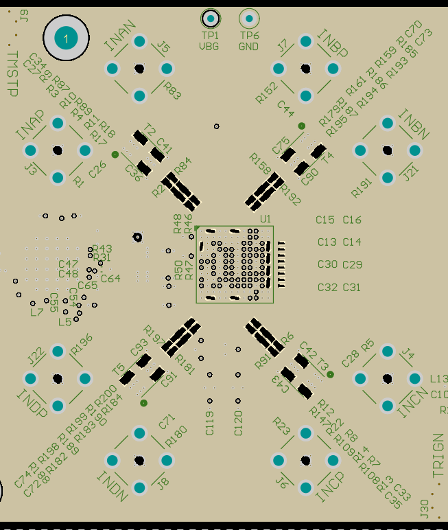 ADC09QJ1300 ADC09DJ1300 ADC09SJ1300 GND1 Cutouts to Optimize Impedance of Component Pads