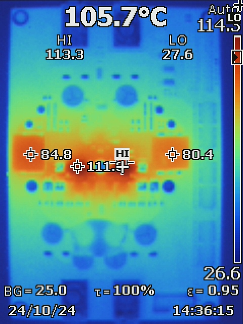 LM5125-Q1 Vin = 14.4V,
              Vout = 45V, POUT = 300W, Natural Convection