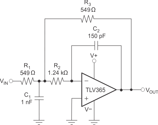 TLV365 TLV2365 Second-Order Butterworth, 500-kHz Low-Pass Filter