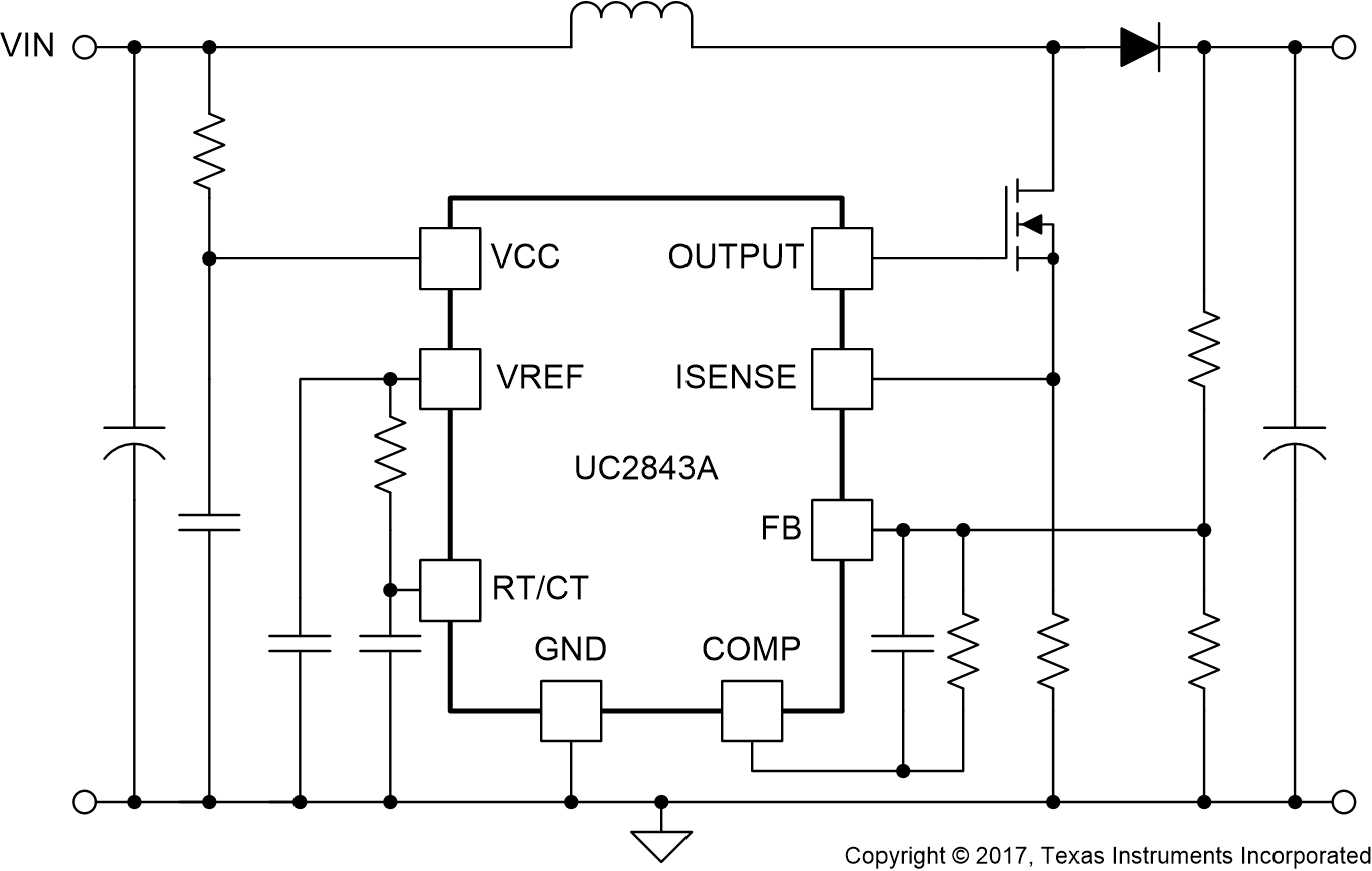 UC2843A-Q1 アプリケーション概略図