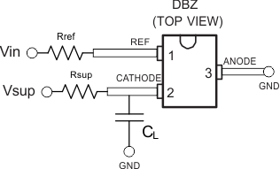 TLV431A-Q1 TLV431B-Q1 DBZ Layout Example