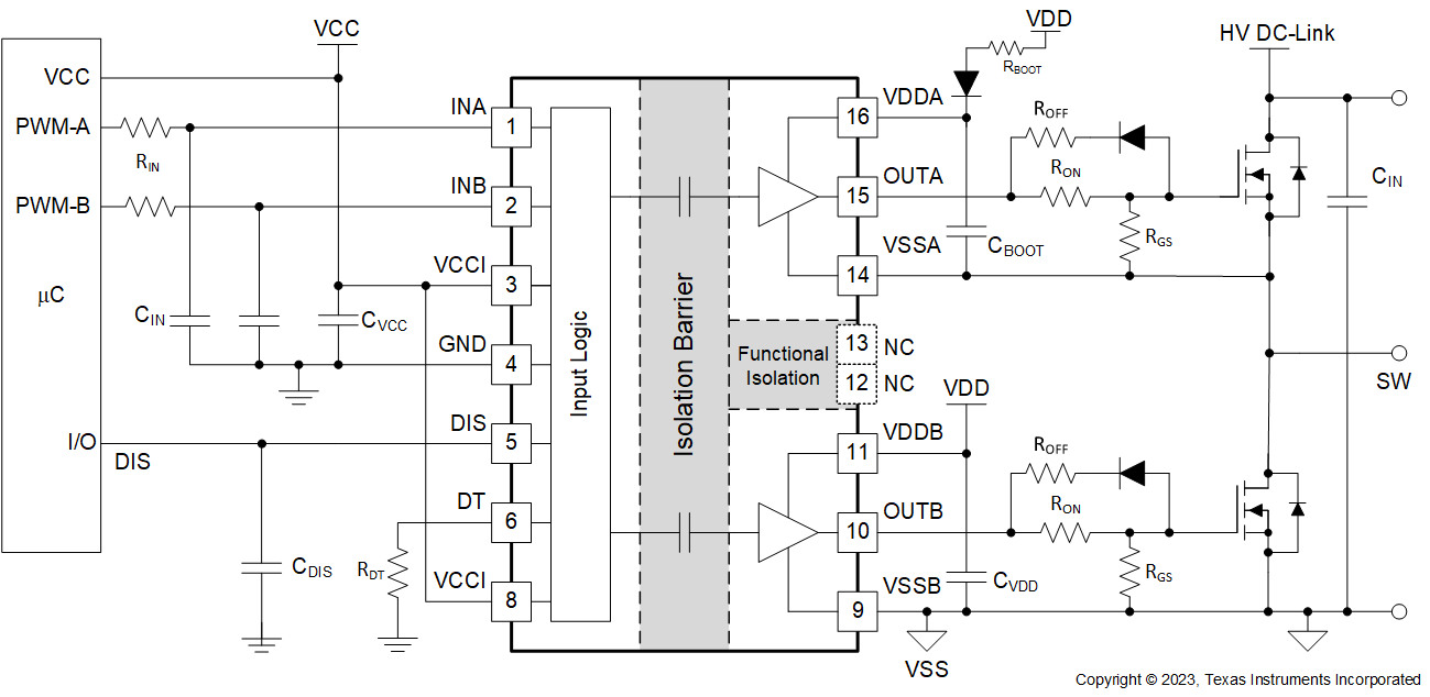 UCC21550-Q1 代表的なアプリケーション回路図