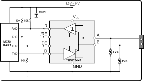 THVD2410V-EP THVD2450V-EP THVD2452V-EP Transient Protection Against Surge Transients for Half-Duplex Devices