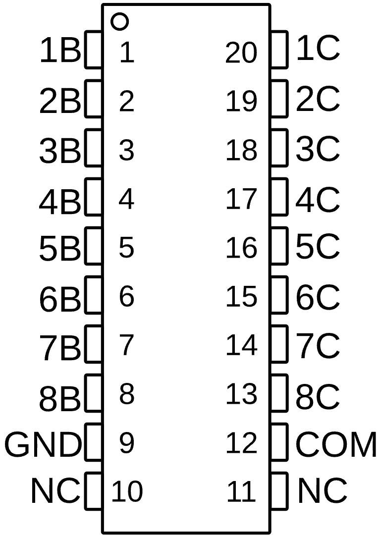 ULN2803C DW Package,20-Pin SOIC(Top View)