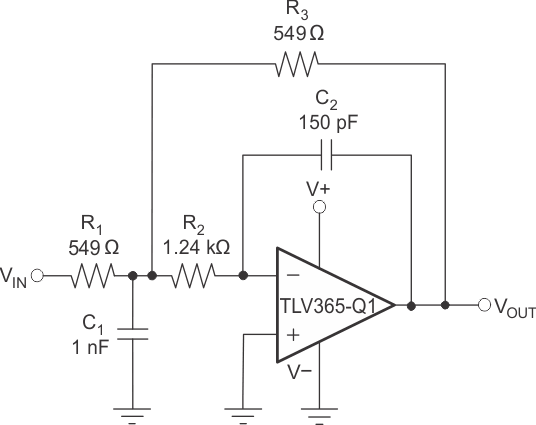 TLV365-Q1 TLV2365-Q1 Second-Order Butterworth, 500-kHz Low-Pass Filter