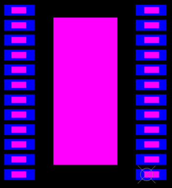 DRV81008-Q1 PWP0024T on another SO-24 PCB Pad, Pink: TI PWP0024T leads, Blue: other SO-24 PCB Pad