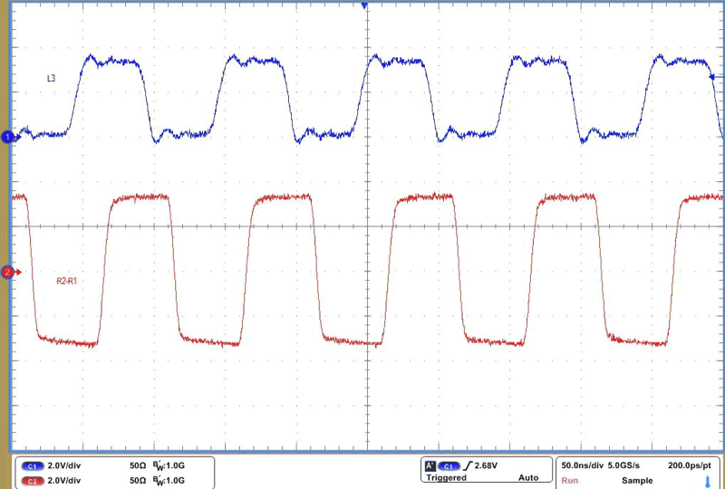 THVD4421 RS-485 Driver Waveform at 20 Mbps and VCC = 5V