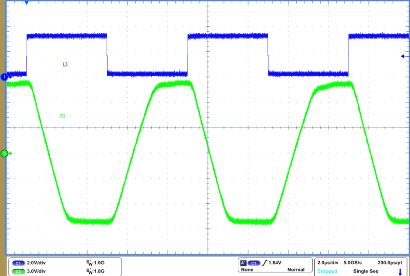 THVD4421 RS-232 Driver Waveform at 250kbps and VCC = 5V