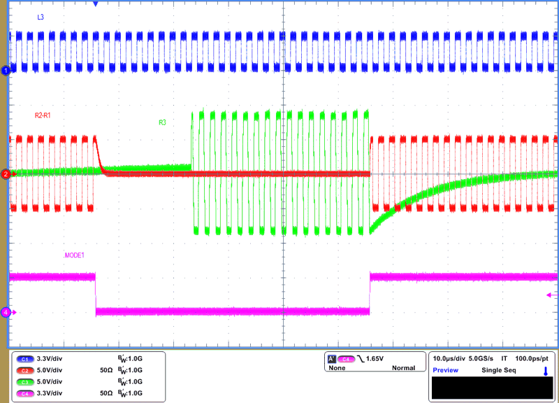 THVD4421 RS-232 to RS-485 Mode Switching Waveform