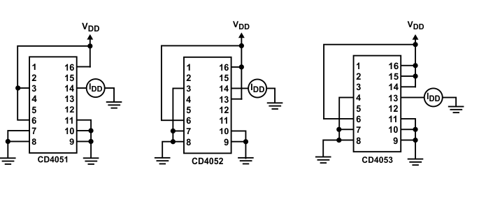 CD4051B CD4052B CD4053B OFF
                    Channel Leakage Current – Any Channel OFF