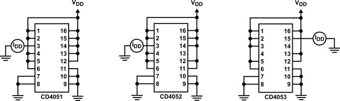 CD4051B CD4052B CD4053B OFF
                    Channel Leakage Current – All Channels OFF