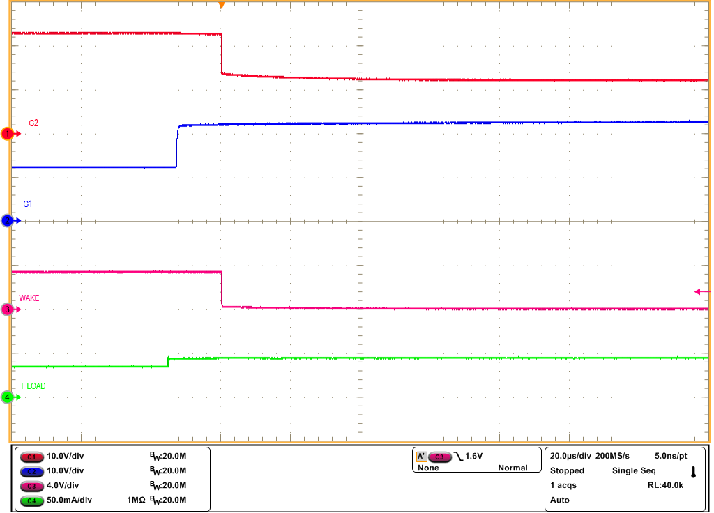 TPS1213-Q1 Zoom-In View of State Transition From LPM to
                        Active Mode (LPM = Low, VIN = 12V, EN/UVLO =
                        High)