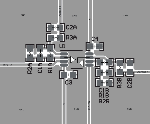 TLV9161-Q1 TLV9162-Q1 TLV9164-Q1 Example Layout for VSSOP-8 (DGK)
          Package