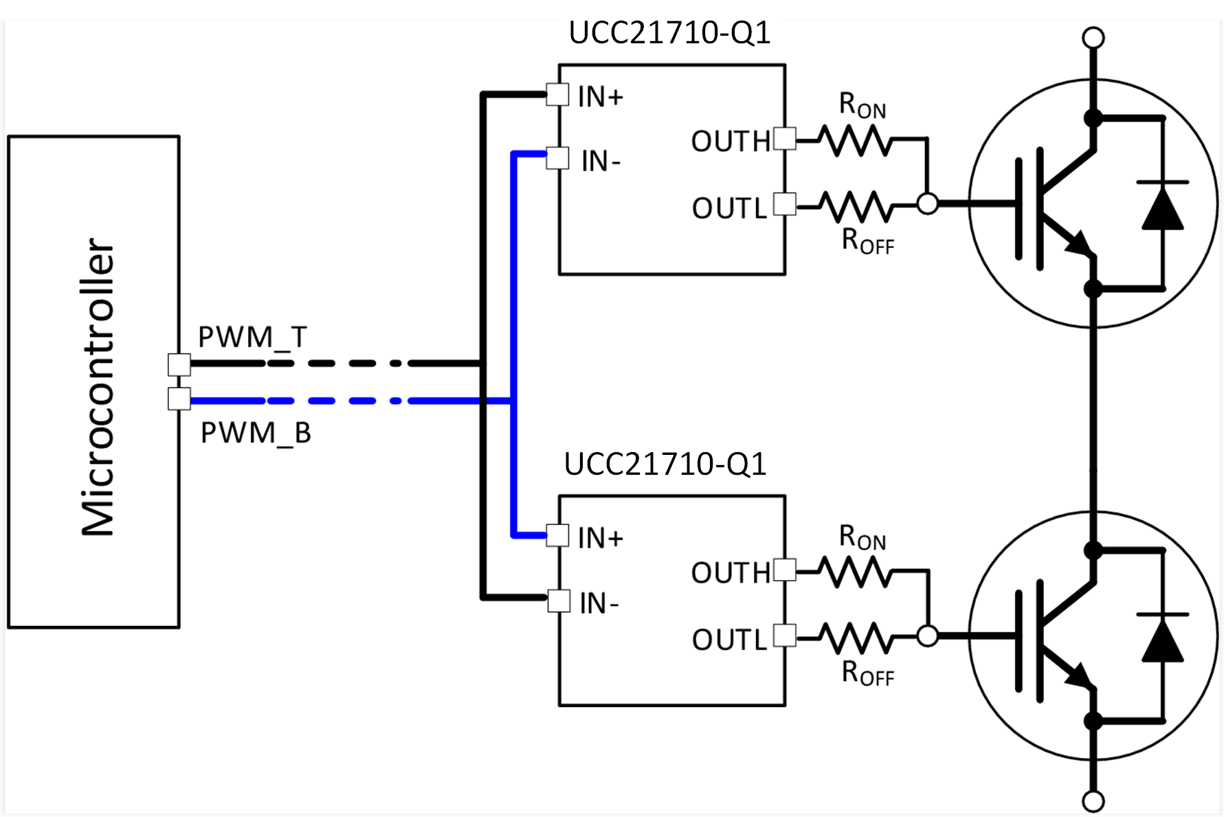 UCC21710-Q1 PWM Interlock for a Half Bridge