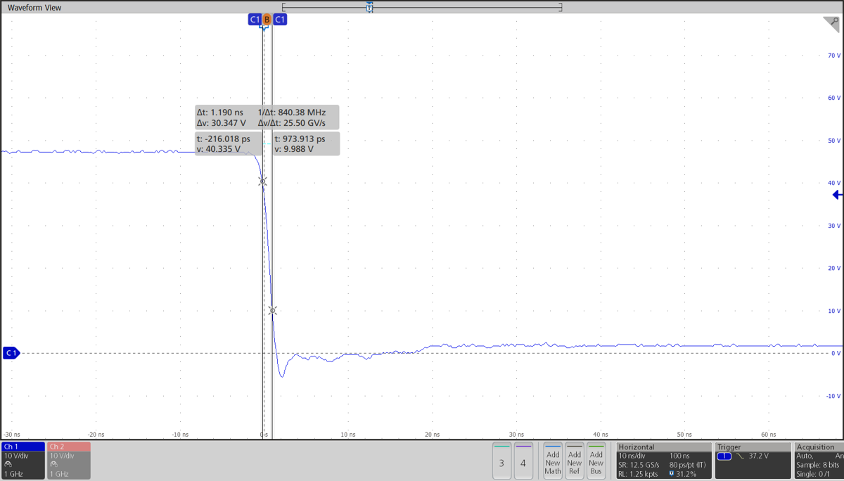 LMG2100R044 SW
                                                  Node Behavior Showing the Fall Time for a Buck
                                                  Converter 