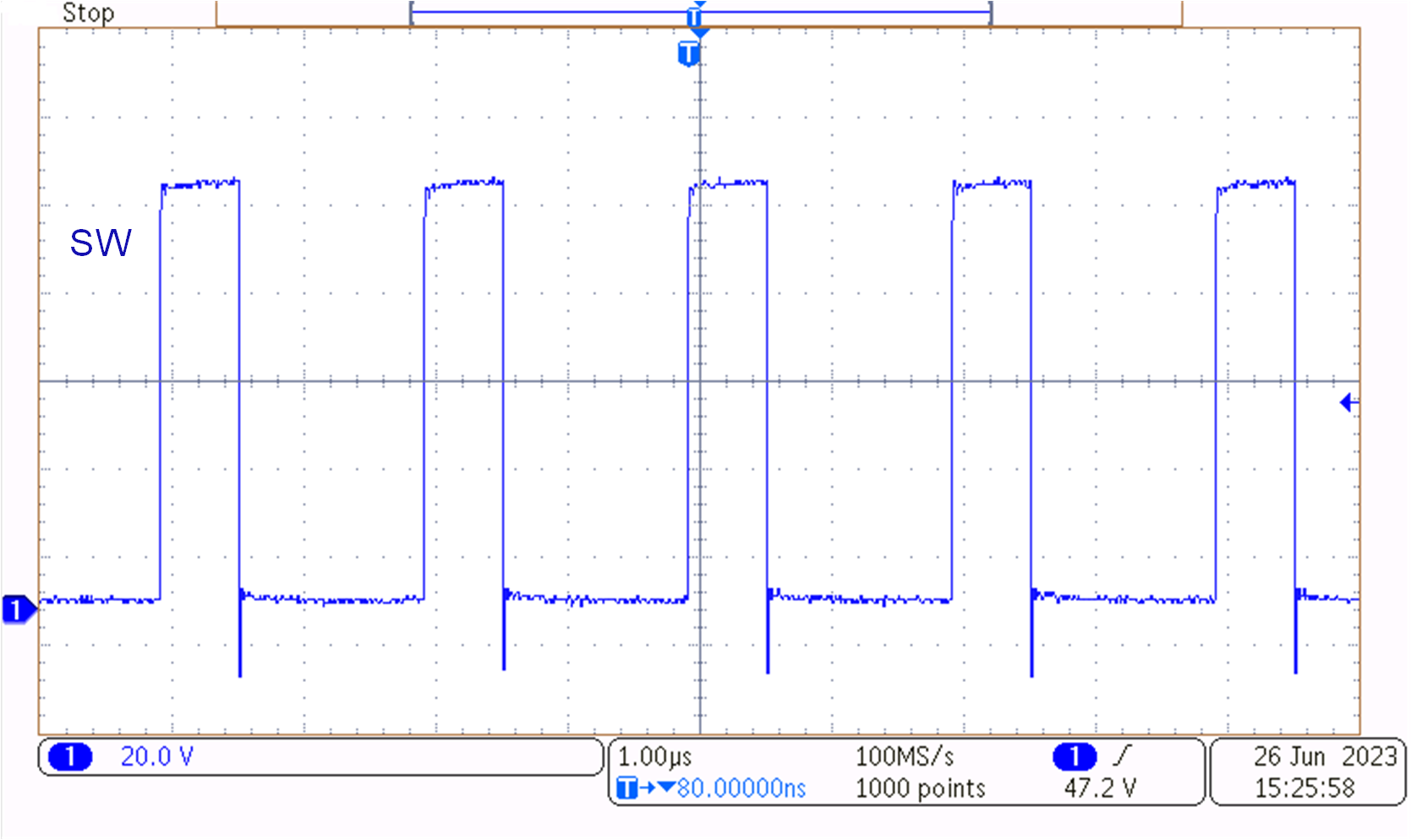 TPS7H6003-SP TPS7H6013-SP TPS7H6023-SP 100-V, 500-kHz Switch Node Signal From TPS7H6003EVM-CVAL 