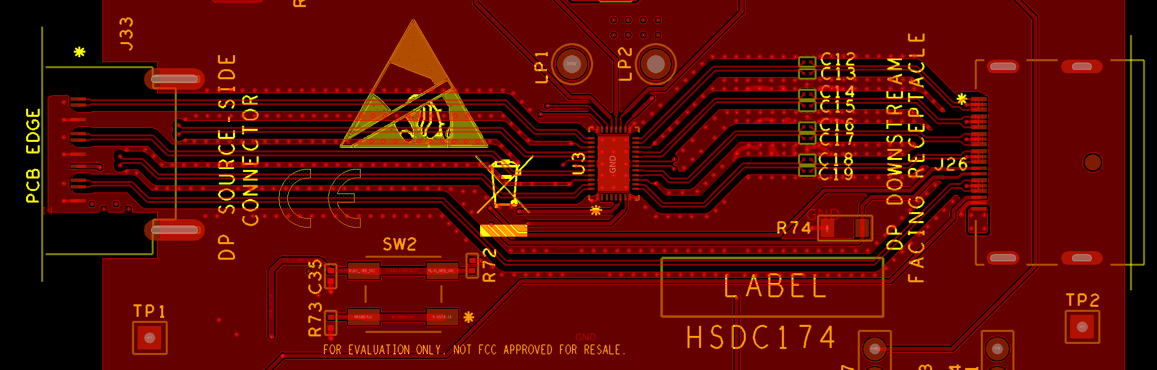 TDP2004 TDP2004 Layout
                    Example – Sub-Section of TI Evaluation Board with DP Connectors